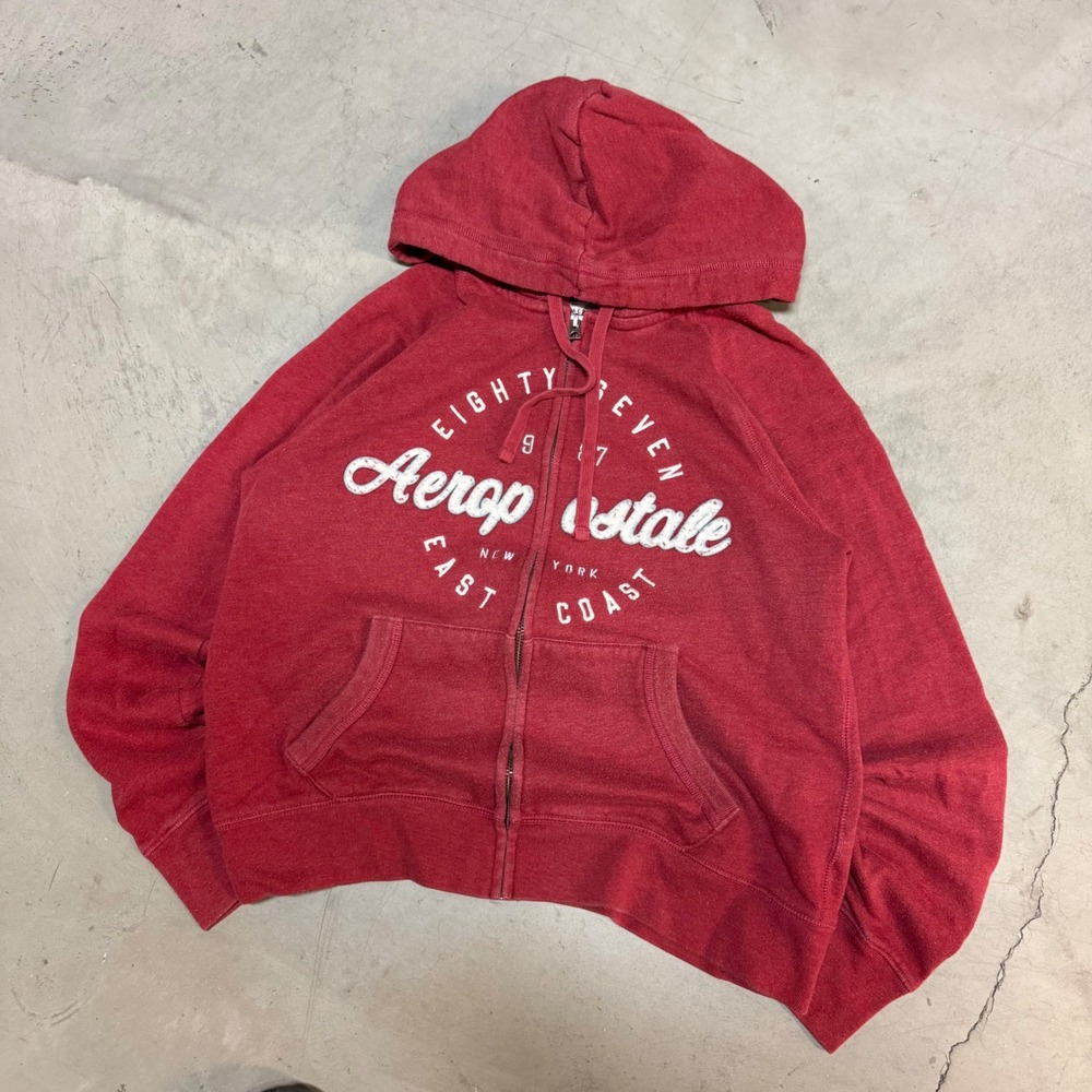 Vintage y2k Women's Red Aeropostale Zip Up Hoodie